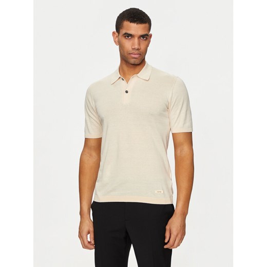 Calvin Klein Polo K10K113053 Beżowy Regular Fit ze sklepu MODIVO w kategorii T-shirty męskie - zdjęcie 182689397