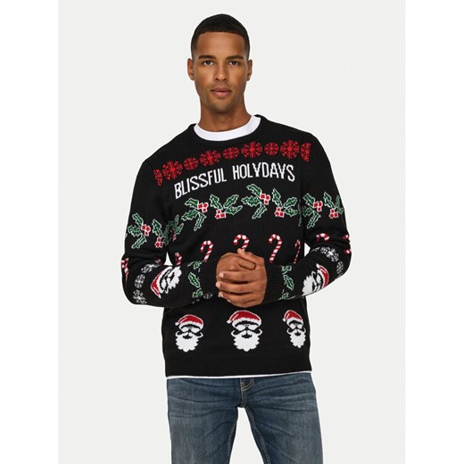 Only & Sons Sweter Xmas 22031171 Czarny Regular Fit ze sklepu MODIVO w kategorii Swetry męskie - zdjęcie 182689627