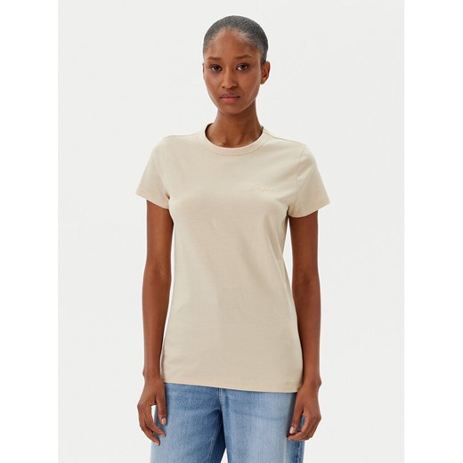 BOSS T-Shirt C_Elogo_20 50541343 Beżowy Slim Fit ze sklepu MODIVO w kategorii Bluzki damskie - zdjęcie 182690859