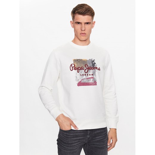 Pepe Jeans Bluza Melbourne Sweat PM582483 Biały Regular Fit ze sklepu MODIVO w kategorii Bluzy męskie - zdjęcie 182691588