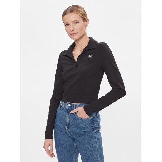 Calvin Klein Jeans Bluzka Polo Collar Milano Regular Top J20J222556 Czarny Regular Fit ze sklepu MODIVO w kategorii Bluzki damskie - zdjęcie 182692366