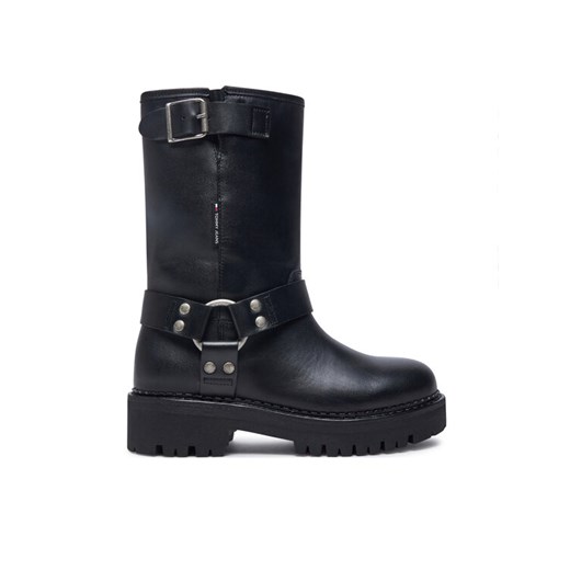 Tommy Jeans Botki Tjw Urban Biker Boot Leather EN0EN02728 Czarny ze sklepu MODIVO w kategorii Botki - zdjęcie 182692405