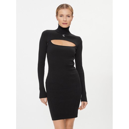 Calvin Klein Jeans Sukienka dzianinowa 2 In 1 Tight Ls Sweater Dress J20J222515 Czarny Slim Fit ze sklepu MODIVO w kategorii Sukienki - zdjęcie 182692726