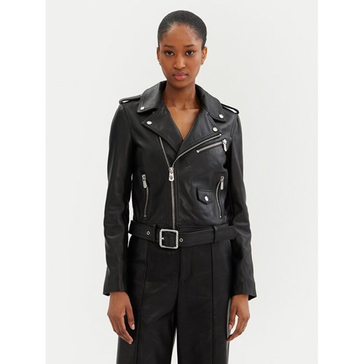 PINKO Kurtka skórzana 103897 A21L Czarny Regular Fit ze sklepu MODIVO w kategorii Kurtki damskie - zdjęcie 182692969