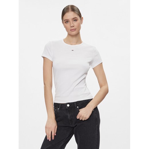 Tommy Jeans T-Shirt Essential DW0DW17383 Biały Slim Fit ze sklepu MODIVO w kategorii Bluzki damskie - zdjęcie 182693436