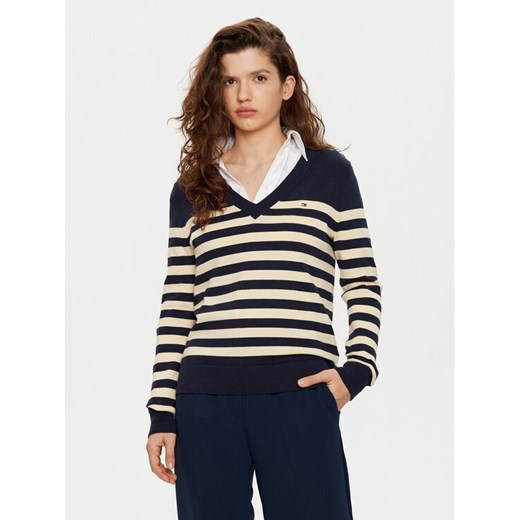 Tommy Hilfiger Sweter WW0WW40098 Beżowy Regular Fit ze sklepu MODIVO w kategorii Swetry damskie - zdjęcie 182693509
