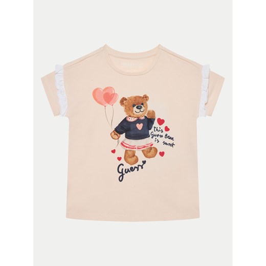 Guess T-Shirt K5RI12 K6YW4 Różowy Regular Fit ze sklepu MODIVO w kategorii Bluzki dziewczęce - zdjęcie 182693515