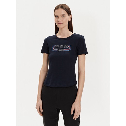 Tommy Hilfiger T-Shirt Archive Track WW0WW41203 Granatowy Slim Fit ze sklepu MODIVO w kategorii Bluzki damskie - zdjęcie 182693777