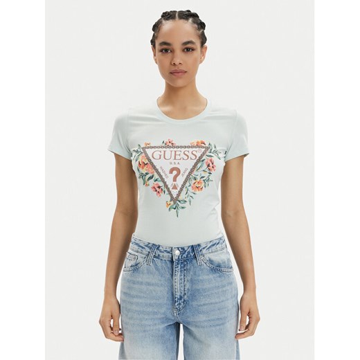 Guess T-Shirt W4GI24 J1314 Błękitny Slim Fit ze sklepu MODIVO w kategorii Bluzki damskie - zdjęcie 182694256
