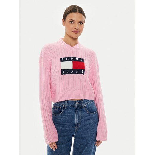 Tommy Jeans Sweter Center Flag DW0DW18528 Różowy Relaxed Fit Tommy Jeans XL MODIVO