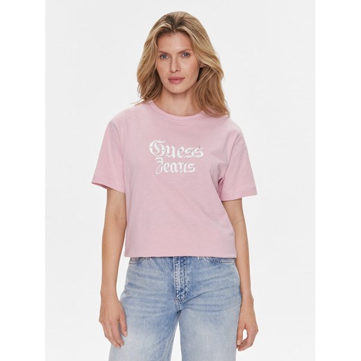 Guess T-Shirt Gothic W4RI49 K6XN4 Fioletowy Regular Fit ze sklepu MODIVO w kategorii Bluzki damskie - zdjęcie 182694739