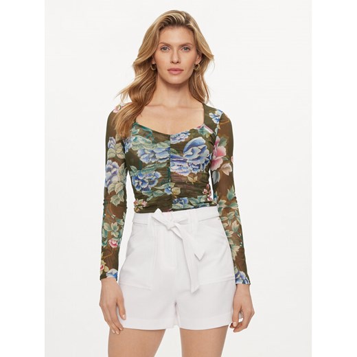 Guess Bluzka W4GP24 KBAH2 Zielony Slim Fit ze sklepu MODIVO w kategorii Bluzki damskie - zdjęcie 182694827