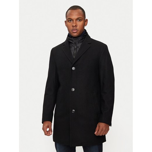 Hechter Paris Płaszcz wełniany 45014 142270 Czarny Regular Fit ze sklepu MODIVO w kategorii Płaszcze męskie - zdjęcie 182694907