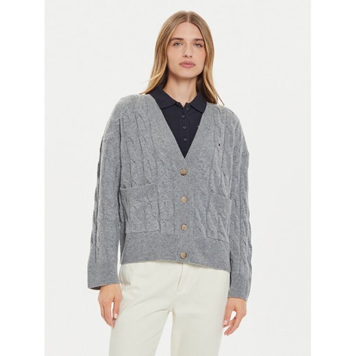 Tommy Hilfiger Kardigan WW0WW43089 Szary Regular Fit ze sklepu MODIVO w kategorii Swetry damskie - zdjęcie 182695225