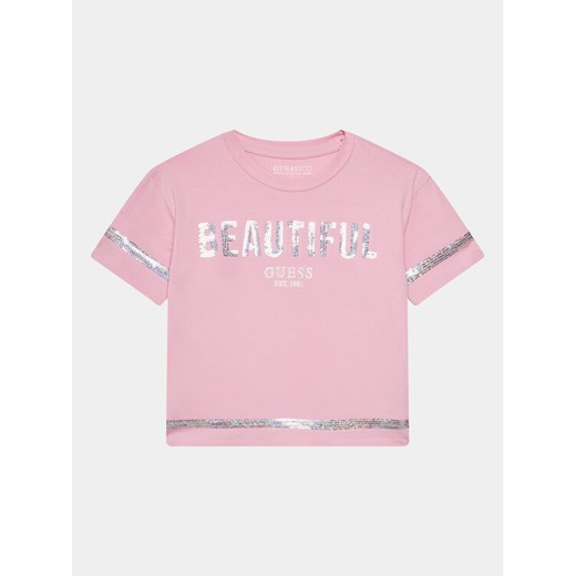 Guess T-Shirt J4RI08 K6YW4 Różowy Regular Fit ze sklepu MODIVO w kategorii Bluzki dziewczęce - zdjęcie 182695788