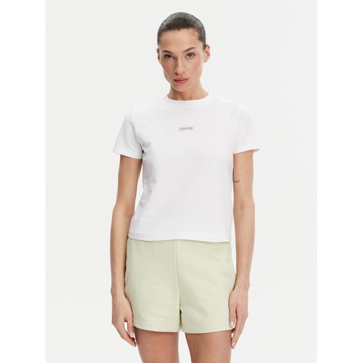 Calvin Klein Jeans T-Shirt Placed Institutional J20J225524 Biały Slim Fit ze sklepu MODIVO w kategorii Bluzki damskie - zdjęcie 182696119