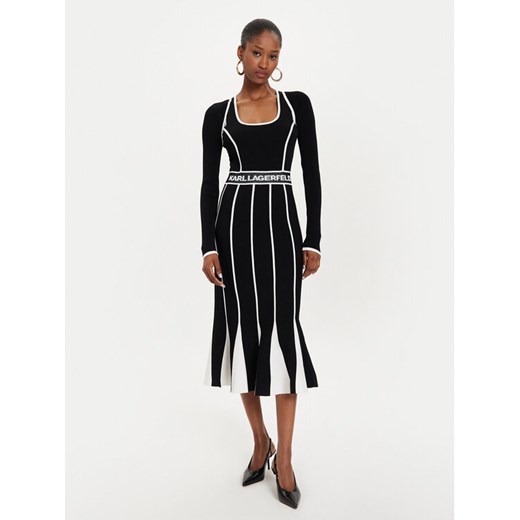 KARL LAGERFELD Sukienka dzianinowa 245W1330 Czarny Slim Fit ze sklepu MODIVO w kategorii Sukienki - zdjęcie 182697087