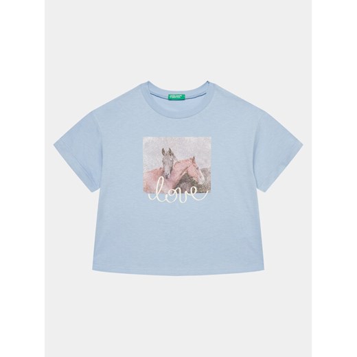 United Colors Of Benetton T-Shirt 3I1XC10HS Niebieski Regular Fit ze sklepu MODIVO w kategorii Bluzki dziewczęce - zdjęcie 182697129