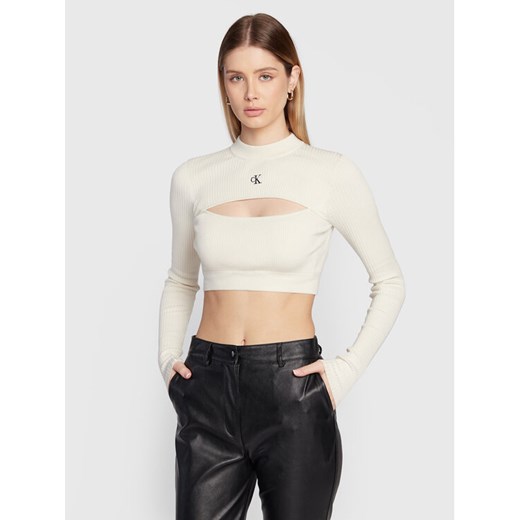 Calvin Klein Jeans Sweter J20J220446 Écru Slim Fit ze sklepu MODIVO w kategorii Swetry damskie - zdjęcie 182697506