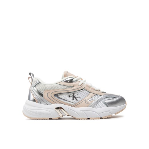 Calvin Klein Jeans Sneakersy Retro Tennis Low Lace Mh Ml Mr YW0YW01381 Biały ze sklepu MODIVO w kategorii Buty sportowe damskie - zdjęcie 182698596