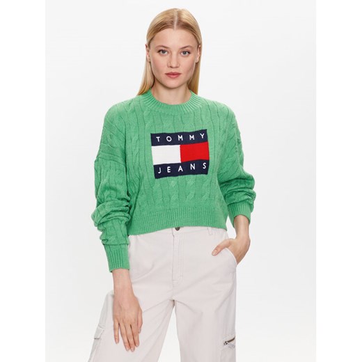 Tommy Jeans Sweter DW0DW14261 Zielony Regular Fit ze sklepu MODIVO w kategorii Swetry damskie - zdjęcie 182699488