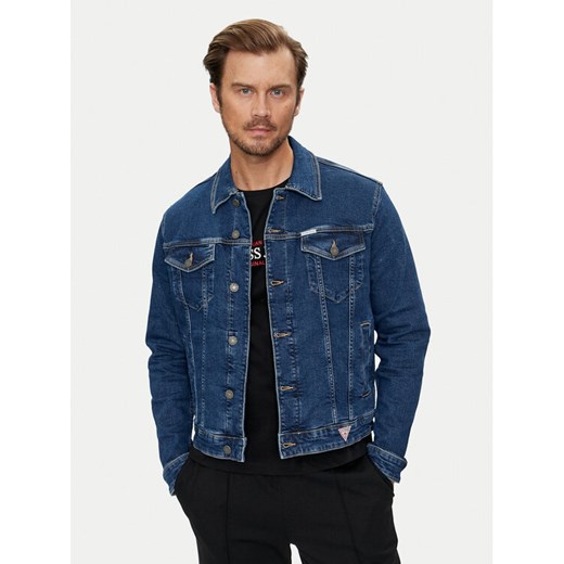 Guess Jeans Kurtka jeansowa M4YN33 D5DM3 Granatowy Regular Fit ze sklepu MODIVO w kategorii Kurtki męskie - zdjęcie 182699559