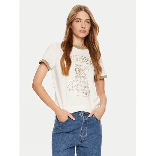 Guess T-Shirt V4BI02 K8FQ4 Écru Regular Fit ze sklepu MODIVO w kategorii Bluzki damskie - zdjęcie 182699747