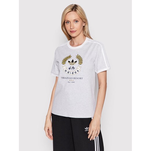 adidas T-Shirt Graphic HL6554 Szary Loose Fit ze sklepu MODIVO w kategorii Bluzki damskie - zdjęcie 182699837