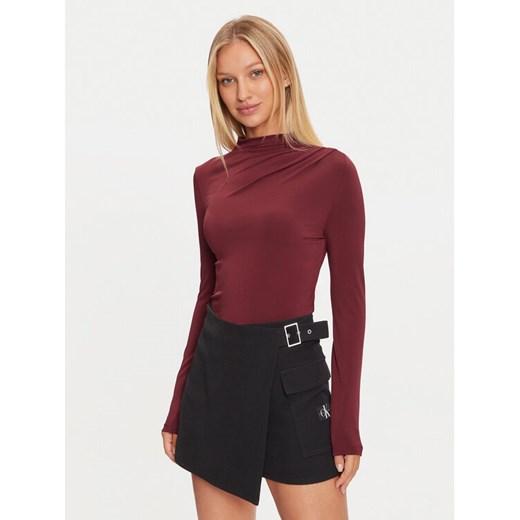 Pieces Bluzka 17153519 Bordowy Slim Fit Pieces XL MODIVO
