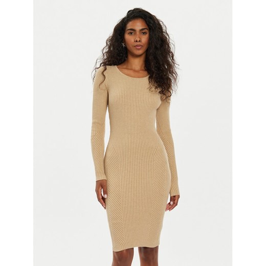 Guess Sukienka dzianinowa Vanessa W4BK24 Z3I22 Beżowy Regular Fit ze sklepu MODIVO w kategorii Sukienki - zdjęcie 182700936