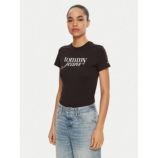 Tommy Jeans T-Shirt Essential DW0DW19447 Czarny Slim Fit ze sklepu MODIVO w kategorii Bluzki damskie - zdjęcie 182701067