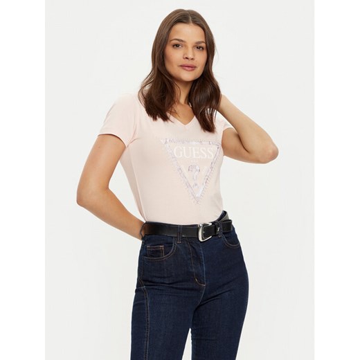 Guess T-Shirt W5RI21 J1314 Beżowy Regular Fit ze sklepu MODIVO w kategorii Bluzki damskie - zdjęcie 182701246