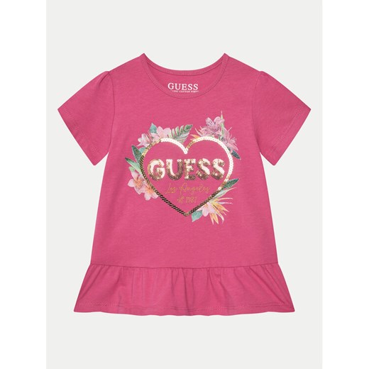 Guess T-Shirt K5GI10 K6YW Różowy Regular Fit ze sklepu MODIVO w kategorii Bluzki dziewczęce - zdjęcie 182701356