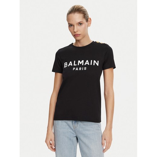 Balmain T-Shirt BF1EF005BB02 Czarny Regular Fit ze sklepu MODIVO w kategorii Bluzki damskie - zdjęcie 182701579