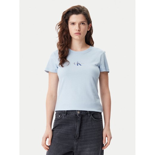 Calvin Klein Jeans T-Shirt Gradient Monologo J20J225252 Błękitny Slim Fit ze sklepu MODIVO w kategorii Bluzki damskie - zdjęcie 182701958