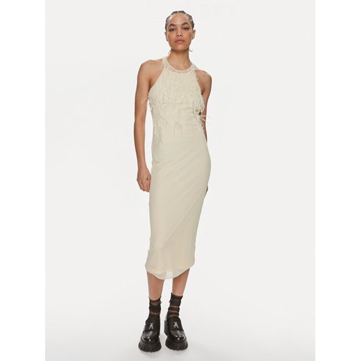 Patrizia Pepe Sukienka koktajlowa 2A2735/K186-W362 Écru Slim Fit ze sklepu MODIVO w kategorii Sukienki - zdjęcie 182702106