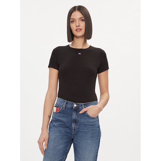 Tommy Jeans T-Shirt Essential DW0DW17383 Czarny Slim Fit ze sklepu MODIVO w kategorii Bluzki damskie - zdjęcie 182702898