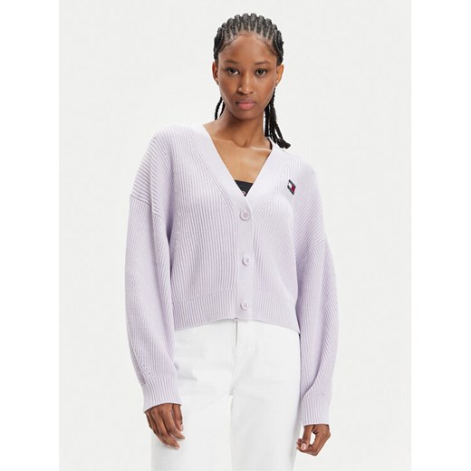 Tommy Jeans Kardigan Essential DW0DW17253 Fioletowy Relaxed Fit ze sklepu MODIVO w kategorii Swetry damskie - zdjęcie 182702977