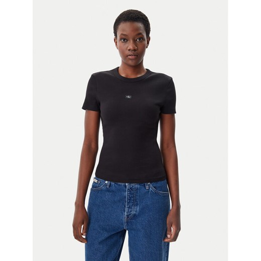 Calvin Klein Jeans T-Shirt J20J225245 Czarny Slim Fit ze sklepu MODIVO w kategorii Bluzki damskie - zdjęcie 182703147