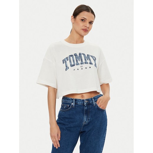Tommy Jeans T-Shirt DW0DW18420 Écru Oversize ze sklepu MODIVO w kategorii Bluzki damskie - zdjęcie 182703707