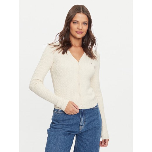 Tommy Jeans Kardigan Essential DW0DW18682 Brązowy Slim Fit ze sklepu MODIVO w kategorii Swetry damskie - zdjęcie 182703949