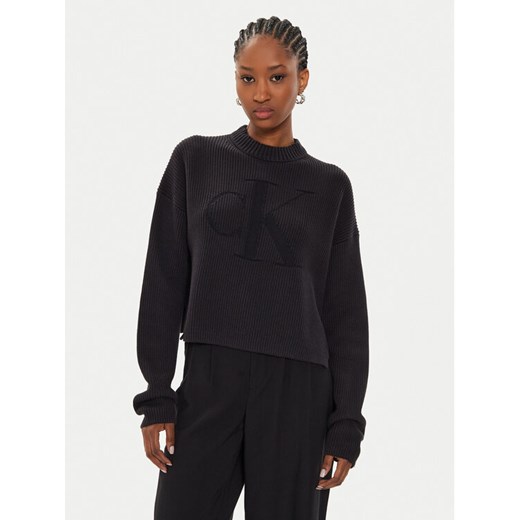 Calvin Klein Jeans Sweter Logo Intarsia J20J223615 Czarny Relaxed Fit ze sklepu MODIVO w kategorii Swetry damskie - zdjęcie 182704046