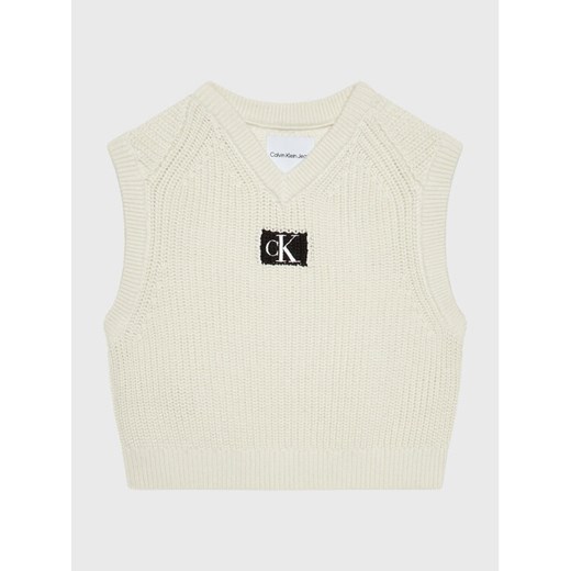 Calvin Klein Jeans Sweter Monogram IG0IG01531 Écru Regular Fit ze sklepu MODIVO w kategorii Kamizelki chłopięce - zdjęcie 182704619