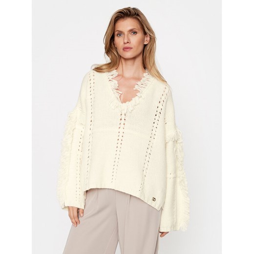 TWINSET Ponczo 232TP3540 Écru Relaxed Fit ze sklepu MODIVO w kategorii Poncza - zdjęcie 182705667