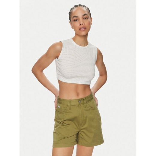 Calvin Klein Jeans Top J20J223163 Biały Slim Fit ze sklepu MODIVO w kategorii Bluzki damskie - zdjęcie 182706396