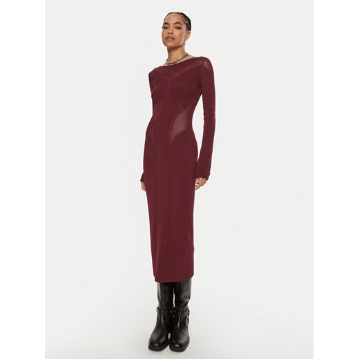 Patrizia Pepe Sukienka dzianinowa 8A1348 K195 M511 Bordowy Slim Fit ze sklepu MODIVO w kategorii Sukienki - zdjęcie 182706527