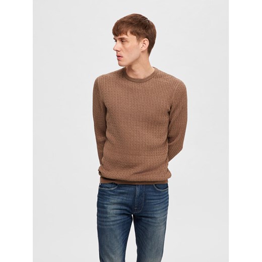 Selected Homme Sweter 16090606 Brązowy Regular Fit ze sklepu MODIVO w kategorii Swetry męskie - zdjęcie 182708799
