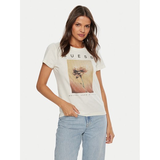 Guess T-Shirt W4BI13 KCJI0 Écru Regular Fit ze sklepu MODIVO w kategorii Bluzki damskie - zdjęcie 182709395