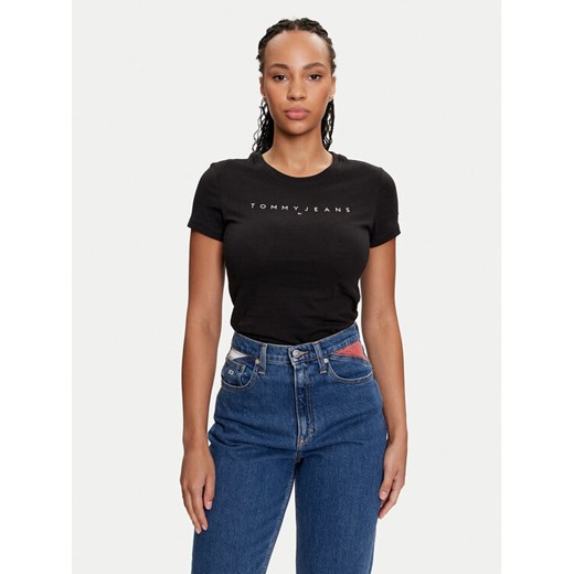 Tommy Jeans T-Shirt Linear DW0DW18398 Czarny Slim Fit ze sklepu MODIVO w kategorii Bluzki damskie - zdjęcie 182709698
