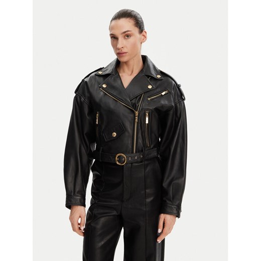 Just Cavalli Kurtka skórzana 78PAVP05 CP009 Czarny Regular Fit ze sklepu MODIVO w kategorii Kurtki damskie - zdjęcie 182710095